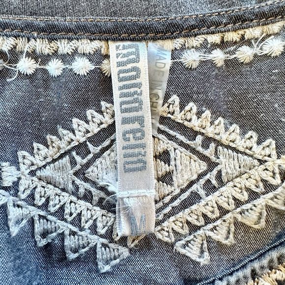 Monoreno Womens Medium Black Chambray Denim‎ Embroidered Lagenlook Dress - Picture 14 of 16